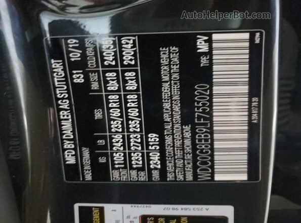 WDC0G8EB9LF755020 2020 MERCEDES-BENZ GLC-CLASS Black VIN კოდის სტიკერის ხედი