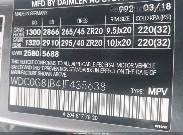 WDC0G8JB4JF435638 2018 MERCEDES-BENZ AMG GLC 63 Gray ძრავის განყოფილების ხედი