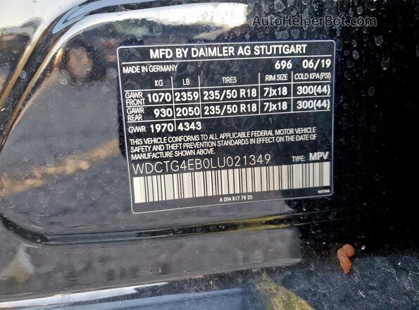 WDCTG4EB0LU021349 2020 MERCEDES-BENZ GLA Black VIN sticker view