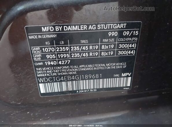 WDCTG4EB4GJ189681 2016 MERCEDES-BENZ GLA 250 Brown ძრავის განყოფილების ხედი