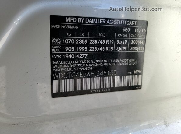 WDCTG4EB6HJ345155 2017 MERCEDES-BENZ GLA White ძრავის განყოფილების ხედი