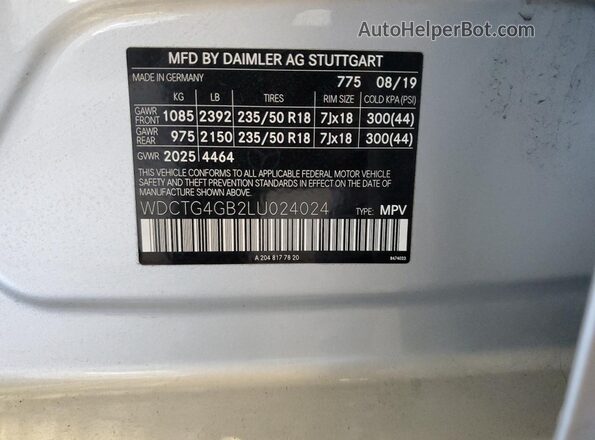 WDCTG4GB2LU024024 2020 MERCEDES-BENZ GLA Silver Widok komory silnika