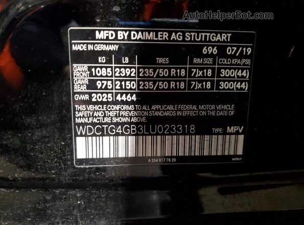 WDCTG4GB3LU023318 2020 MERCEDES-BENZ GLA Черный Панорамный вид салона 360°