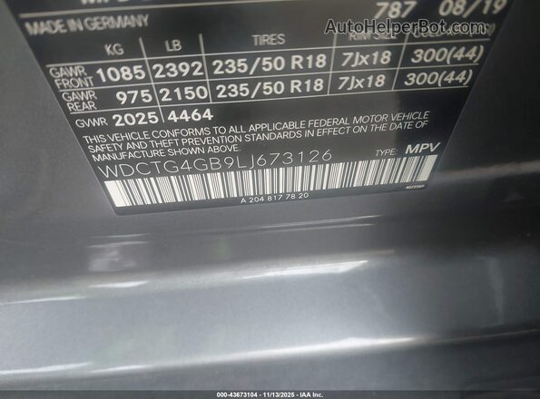 WDCTG4GB9LJ673126 2020 MERCEDES-BENZ GLA 250 Gray Widok komory silnika