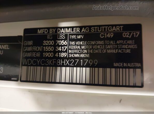 WDCYC3KF8HX271799 2017 MERCEDES-BENZ G 550 Белый 