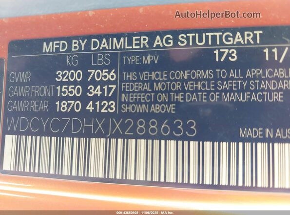 WDCYC7DHXJX288633 2018 MERCEDES-BENZ AMG G 63 Orange Вид підкапотного простору
