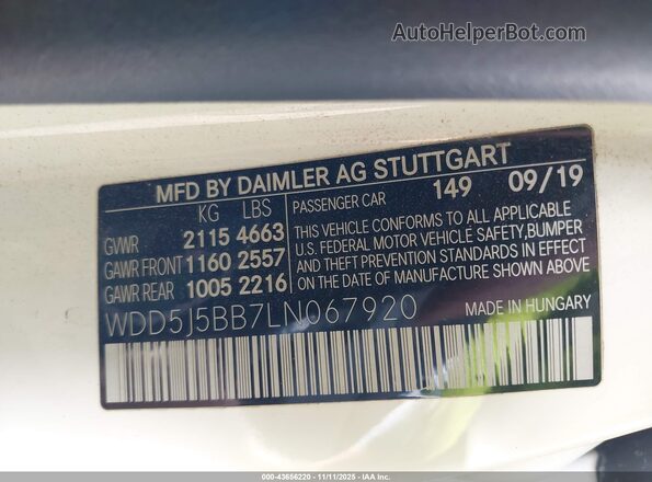 WDD5J5BB7LN067920 2020 MERCEDES-BENZ AMG CLA 35 White 