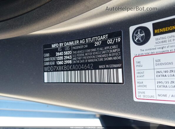 WDD7X8KB0KA004642 2019 MERCEDES-BENZ AMG GT 63 4-DOOR COUPE Gray Շարժիչի բաժամունքի տեսք