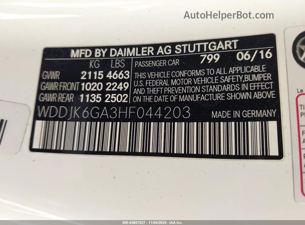 WDDJK6GA3HF044203 2017 MERCEDES-BENZ SL 450 White Вид підкапотного простору