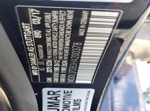 WDDLJ7DB3HA200378 2017 MERCEDES-BENZ CLS-CLASS Black VIN կոդի պիտակի տեսք