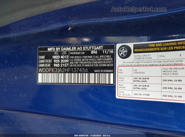 WDDPK3JA2HF137456 2017 MERCEDES-BENZ SLC 300 Синий 