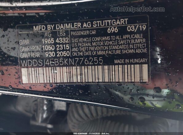 WDDSJ4EB5KN776255 2019 MERCEDES-BENZ CLA 250 Black Շարժիչի բաժամունքի տեսք