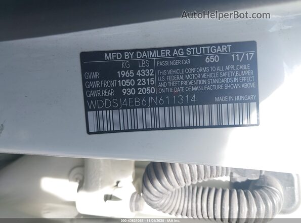 WDDSJ4EB6JN611314 2018 MERCEDES-BENZ CLA 250 Белый 