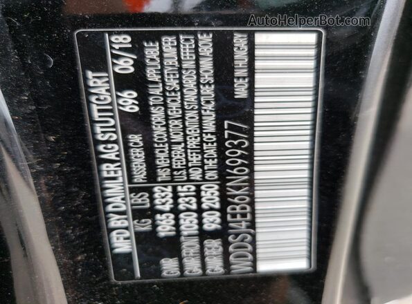 WDDSJ4EB6KN699377 2019 MERCEDES-BENZ CLA-CLASS Black Widok naklejki z numerem VIN