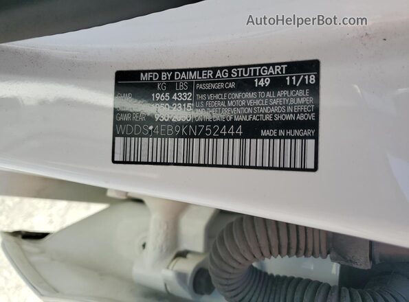 WDDSJ4EB9KN752444 2019 MERCEDES-BENZ CLA-CLASS White Вид наклейки з VIN-кодом