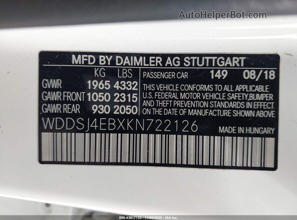WDDSJ4EBXKN722126 2019 MERCEDES-BENZ CLA 250 White Engine compartment view