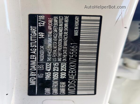 WDDSJ4EBXKN755661 2019 MERCEDES-BENZ CLA-CLASS White Widok komory silnika