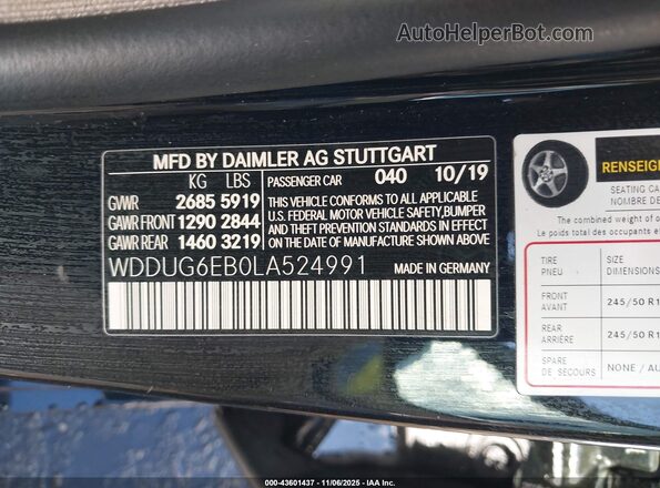 WDDUG6EB0LA524991 2020 MERCEDES-BENZ S-CLASS Черный Вид подкапотного пространства