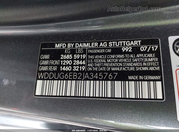 WDDUG6EB2JA345767 2018 MERCEDES-BENZ S-CLASS Gray Widok komory silnika