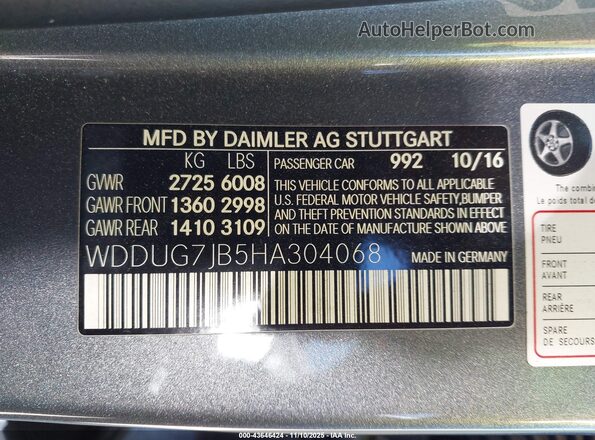WDDUG7JB5HA304068 2017 MERCEDES-BENZ AMG S 63 Gray Вид підкапотного простору