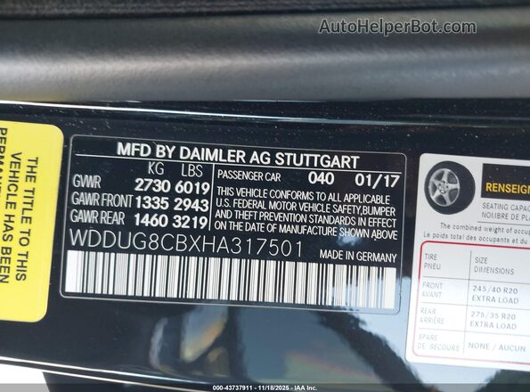 WDDUG8CBXHA317501 2017 MERCEDES-BENZ S-CLASS Black Widok komory silnika