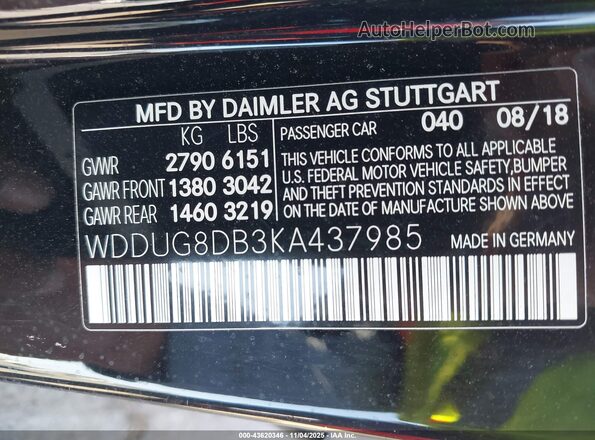 WDDUG8DB3KA437985 2019 MERCEDES-BENZ S-CLASS Black Vista del compartimento del motor