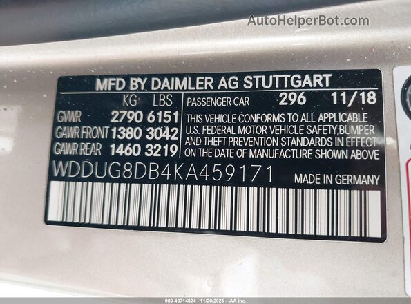 WDDUG8DB4KA459171 2019 MERCEDES-BENZ S-CLASS Бежевый Вид подкапотного пространства