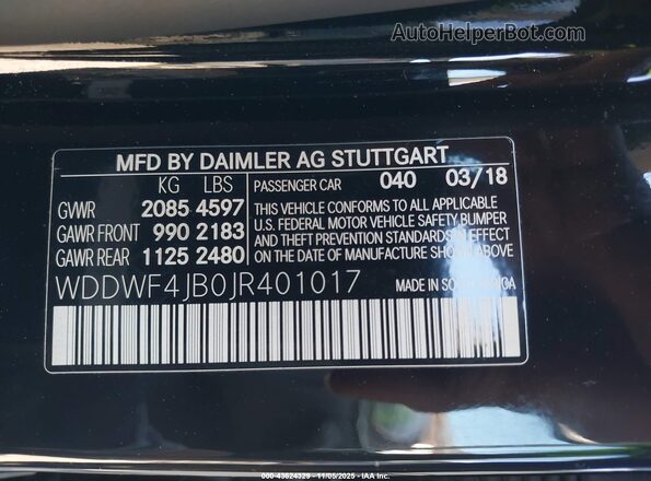 WDDWF4JB0JR401017 2018 MERCEDES-BENZ C-CLASS Black 