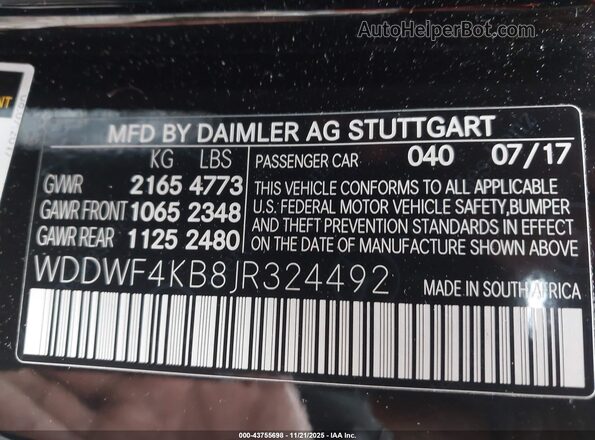 WDDWF4KB8JR324492 2018 MERCEDES-BENZ C-CLASS Black 