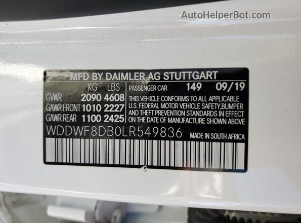 WDDWF8DB0LR549836 2020 MERCEDES-BENZ C White Engine compartment view