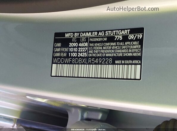 WDDWF8DBXLR549228 2020 MERCEDES-BENZ C-CLASS Black Widok komory silnika