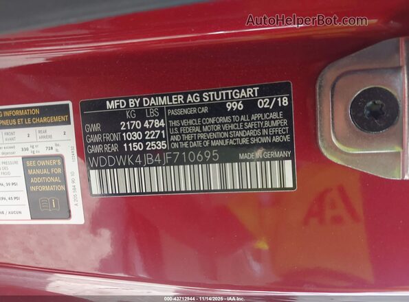 WDDWK4JB4JF710695 2018 MERCEDES-BENZ C-CLASS Красный 