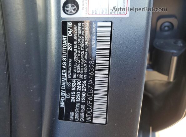 WDDZF6EB7JA463984 2018 MERCEDES-BENZ E Серый 