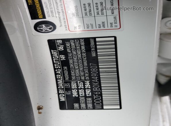 WDDZF6JB0KA490807 2019 MERCEDES-BENZ E White Вид підкапотного простору