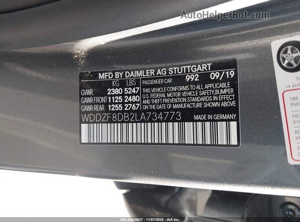 WDDZF8DB2LA734773 2020 MERCEDES-BENZ E-CLASS Gray 