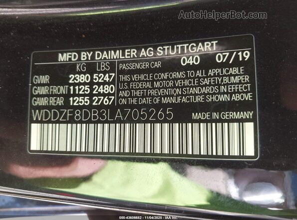WDDZF8DB3LA705265 2020 MERCEDES-BENZ E-CLASS Black Vista del compartimento del motor