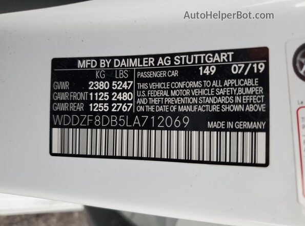 WDDZF8DB5LA712069 2020 MERCEDES-BENZ E Белый Вид подкапотного пространства
