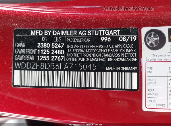 WDDZF8DB6LA715045 2020 MERCEDES-BENZ E-CLASS Red Vista del compartimento del motor