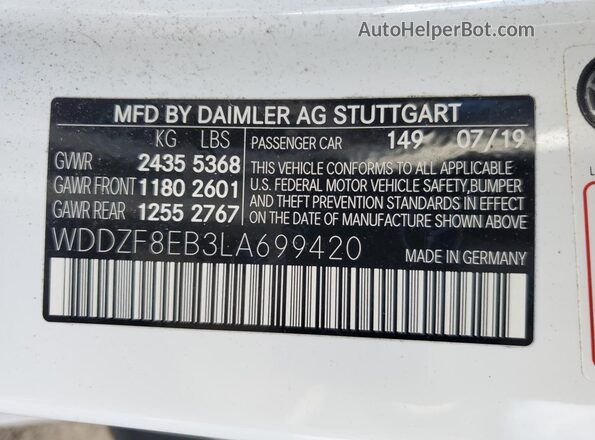 WDDZF8EB3LA699420 2020 MERCEDES-BENZ E White Вид підкапотного простору