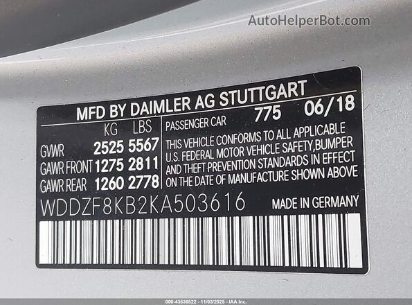 WDDZF8KB2KA503616 2019 MERCEDES-BENZ AMG E 63 Серебряный Вид подкапотного пространства