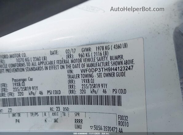 WF0DP3TH9H4123247 2017 FORD FOCUS RS White Engine compartment view
