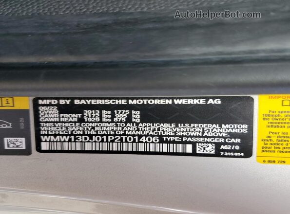 WMW13DJ01P2T01406 2023 MINI COOPER Silver Widok naklejki z numerem VIN