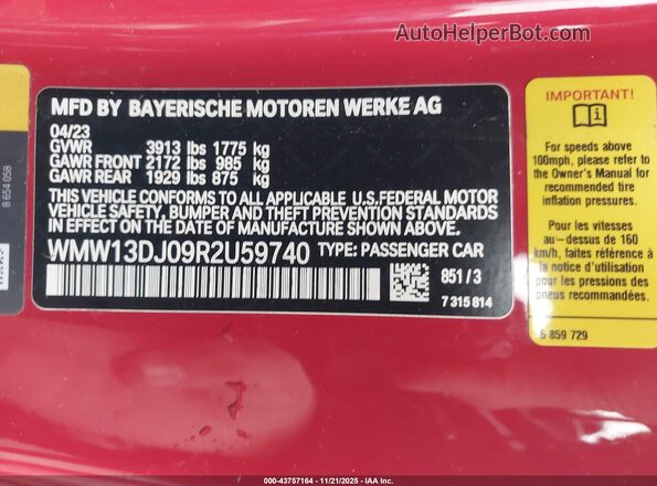 WMW13DJ09R2U59740 2024 MINI SE HARDTOP Red 