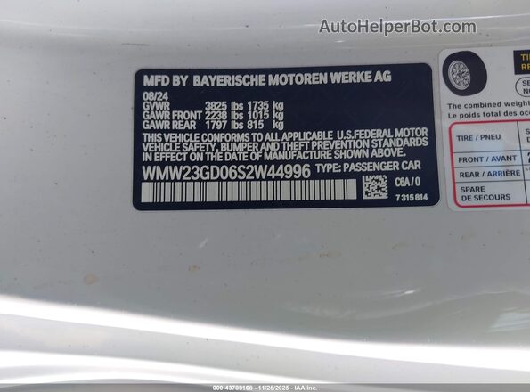 WMW23GD06S2W44996 2025 MINI HARDTOP White Vista del compartimento del motor