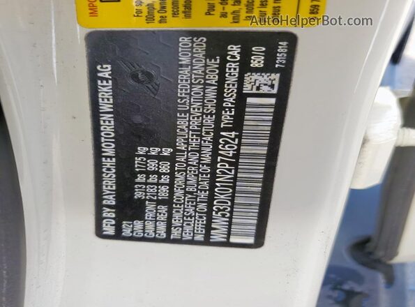 WMW53DK01N2P74624 2022 MINI COOPER Белый Вид наклейки с VIN-кодом