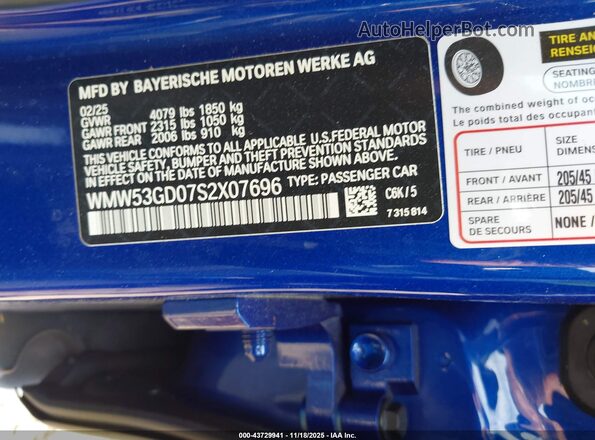 WMW53GD07S2X07696 2025 MINI HARDTOP Blue Vista del compartimento del motor