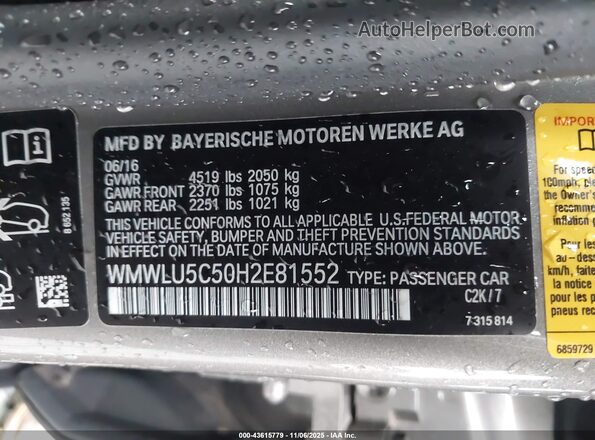 WMWLU5C50H2E81552 2017 MINI CLUBMAN Серый Вид подкапотного пространства