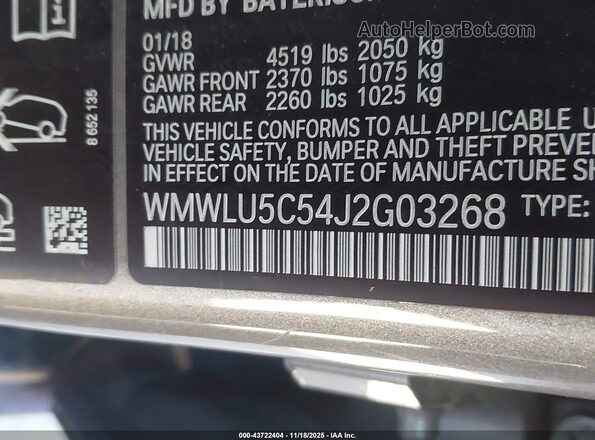 WMWLU5C54J2G03268 2018 MINI CLUBMAN Gray Vista del compartimento del motor