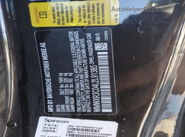 WMWXR3C04L2L91385 2020 MINI COOPER Black Vista del compartimento del motor