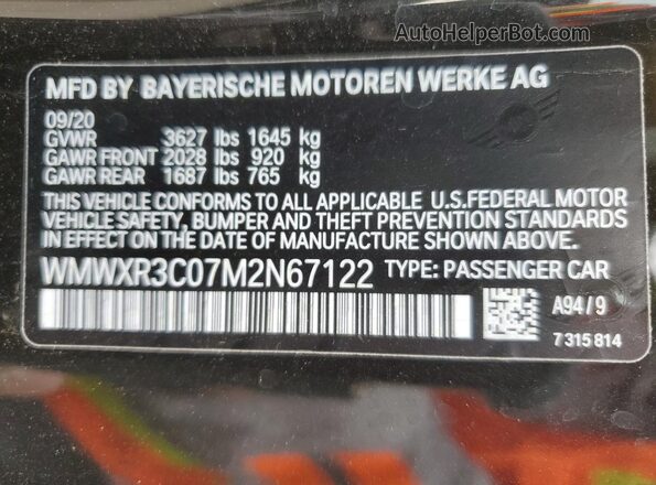 WMWXR3C07M2N67122 2021 MINI COOPER Black Engine compartment view